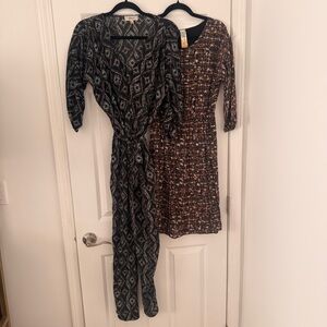 Bundle of 2 Office‎ Outfits Small Jumpsuit and Dress Belted Print Career Boho
